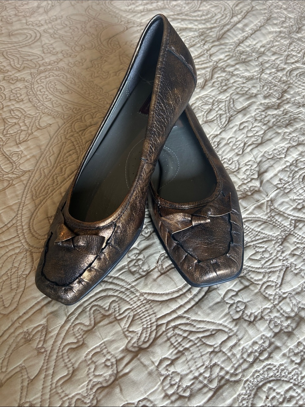 Born Metallic Bronze Ballet Flats with Bow Accent